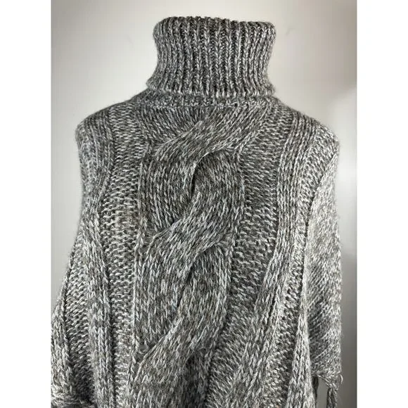 Inis Crafts 100% Merino Wool Poncho Sweater Cape Fringe Brown Irish Made S/M - Picture 5 of 16